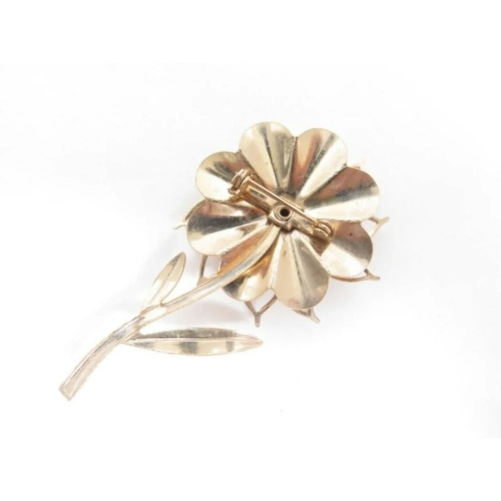 VINTAGE LARGE PURPLE & GRAY RHINESTONE GOLD PLATED‎ TIERED FLOWER BROOCH PIN